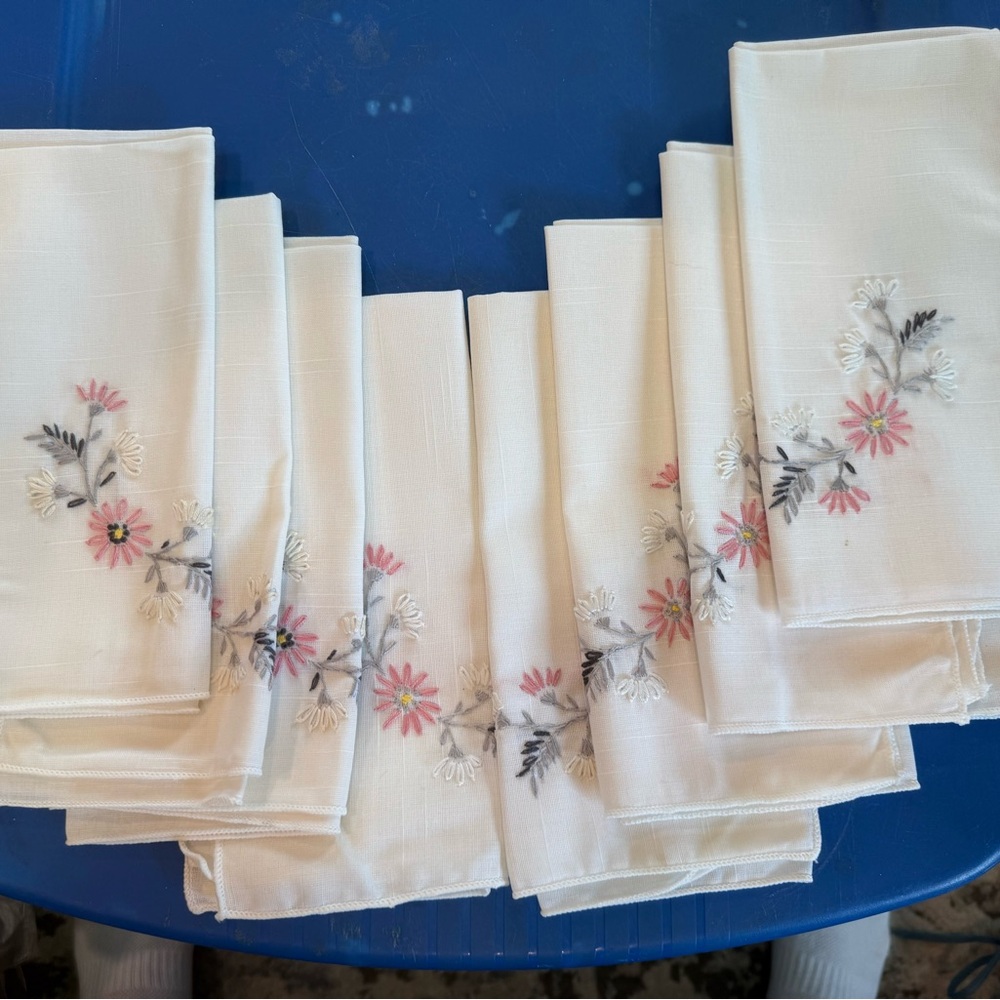 Hand Embroidered Floral Napkins